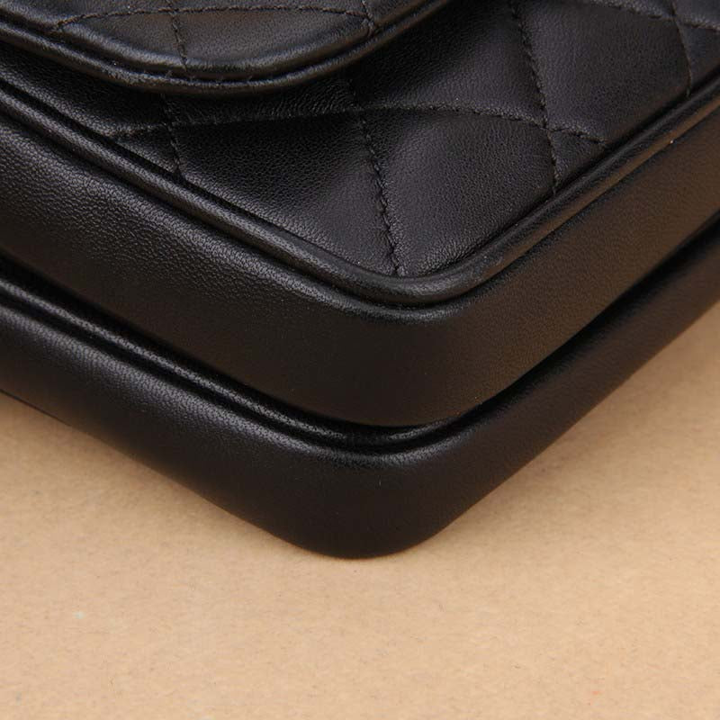 Chanel Women Kelly Flap Bag in Goatskin Leather with Top Handle-Black