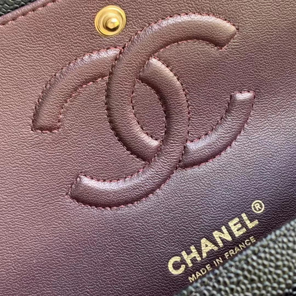 Chanel Women Large Classic Handbag in Grained Calfskin Leather-Black