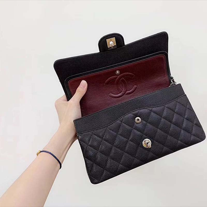 Chanel Women CF Flap Bag in Diamond Pattern Calfskin Leather-Black