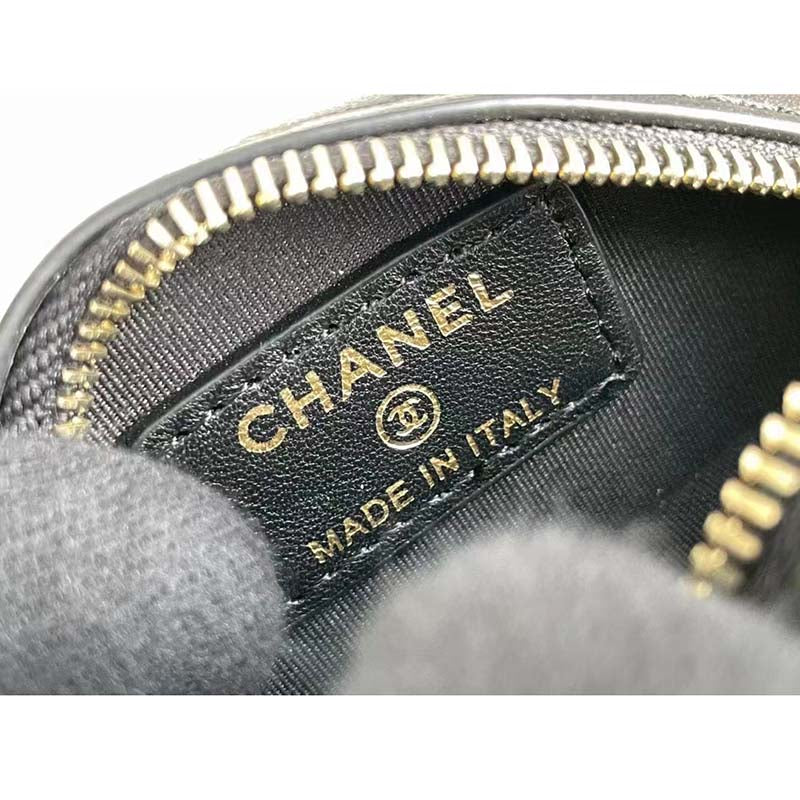 Chanel Women Chain Handbag Goatskin Leather Gold-Tone Metal Black