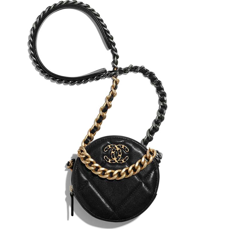 Chanel Women Chanel 19 Clutch with Chain Lambskin Gold Silver-Tone &amp; Ruthenium Black