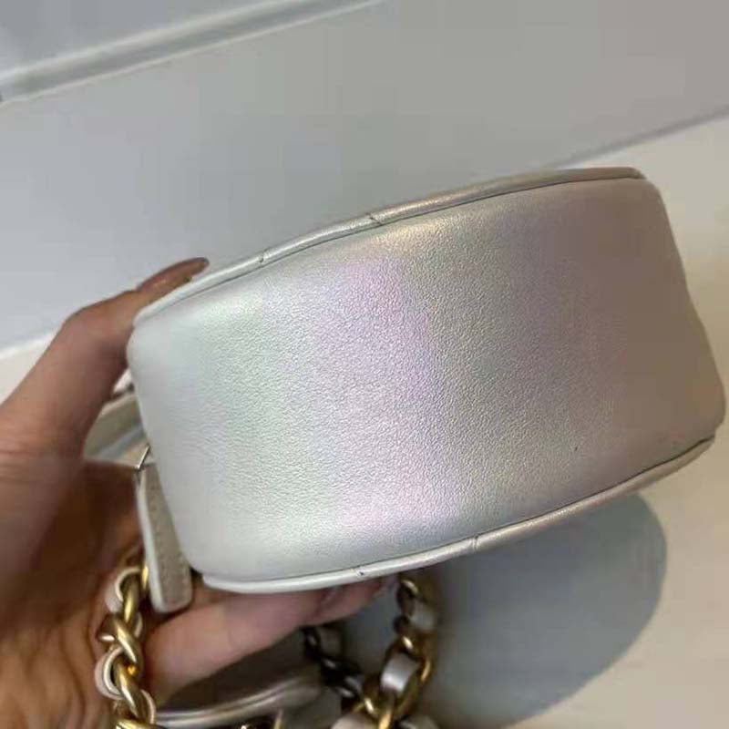 Chanel Women Chanel 19 Clutch with Chain Lambskin Gold Silver-Tone Ruthenium White
