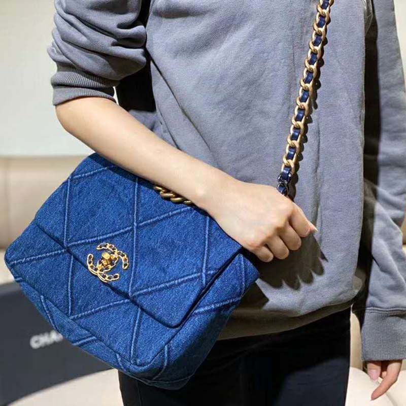 Chanel Women Chanel 19 Flap Bag Denim Blue Fabrics