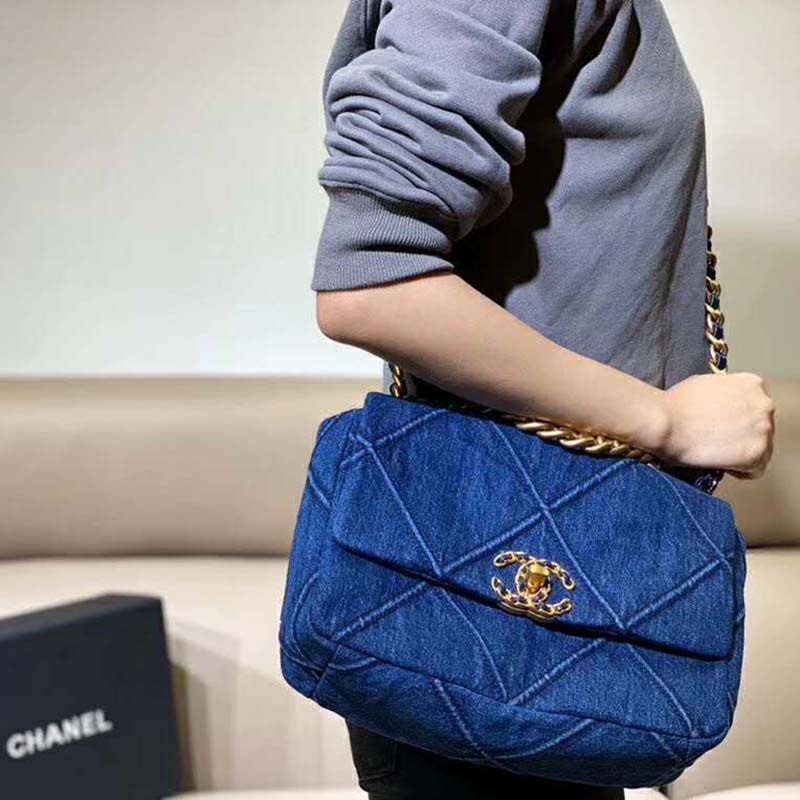 Chanel Women Chanel 19 Flap Bag Denim Blue Fabrics