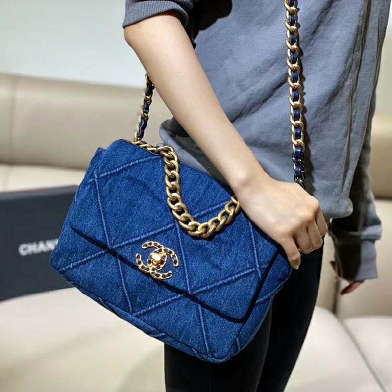 Chanel Women Chanel 19 Flap Bag Denim Blue Fabrics