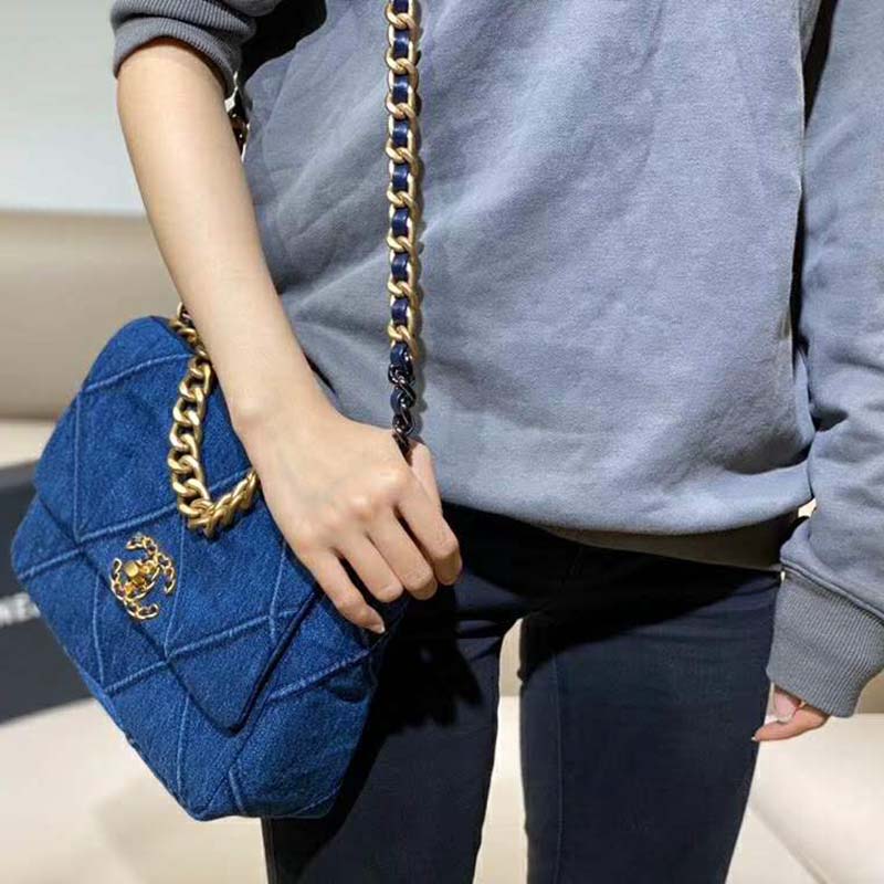 Chanel Women Chanel 19 Flap Bag Denim Blue Fabrics