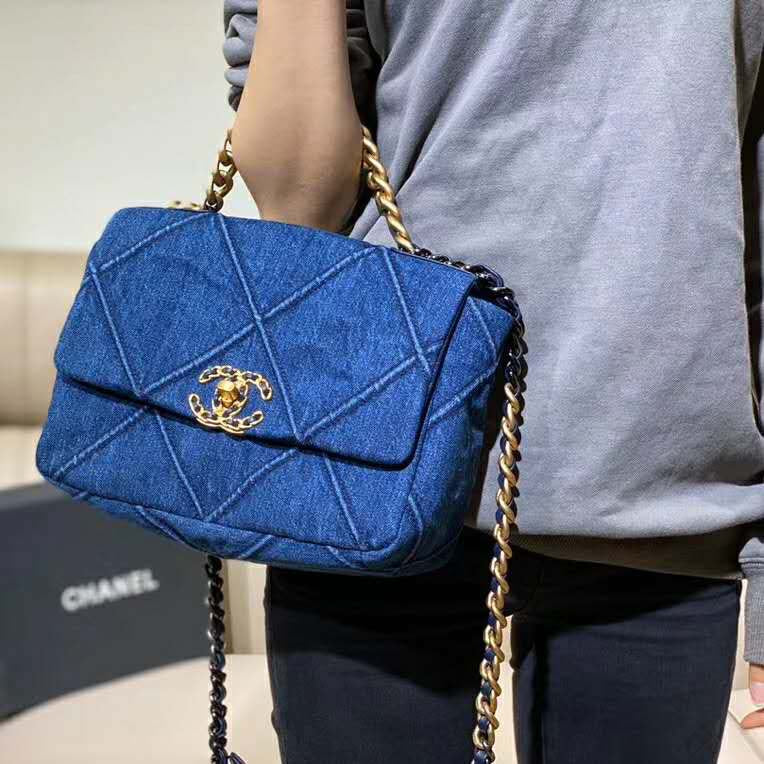 Chanel Women Chanel 19 Flap Bag Denim Blue Fabrics