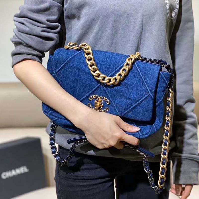 Chanel Women Chanel 19 Flap Bag Denim Blue Fabrics