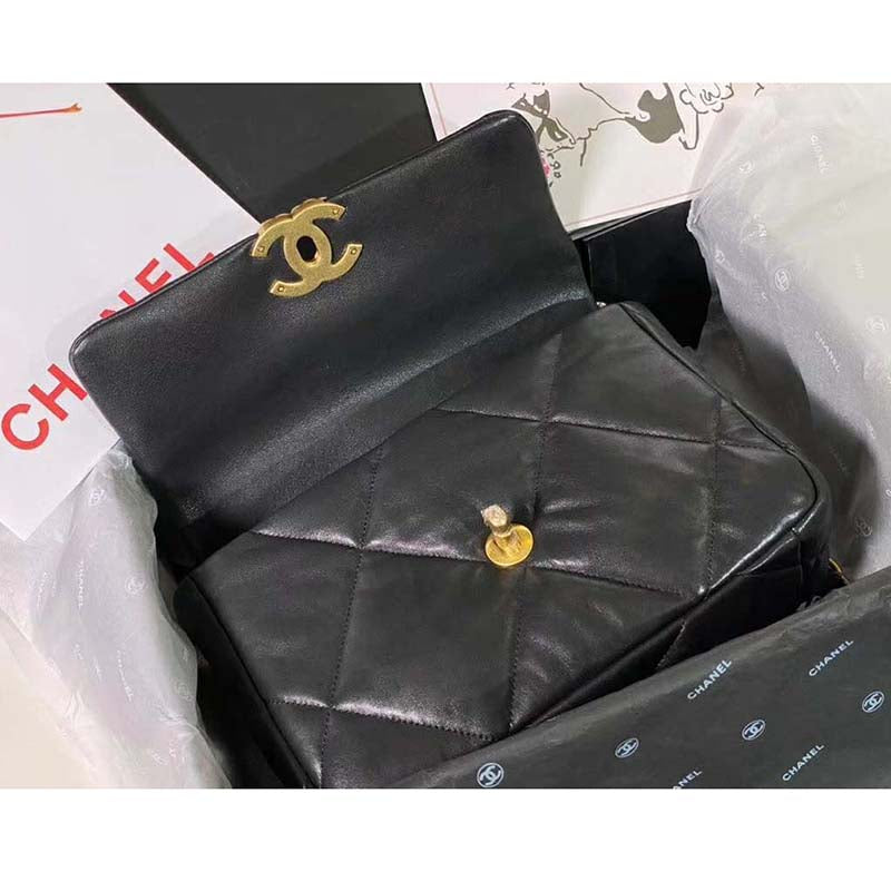 Chanel Women Chanel 19 Flap Bag in Goatskin Leather-Black