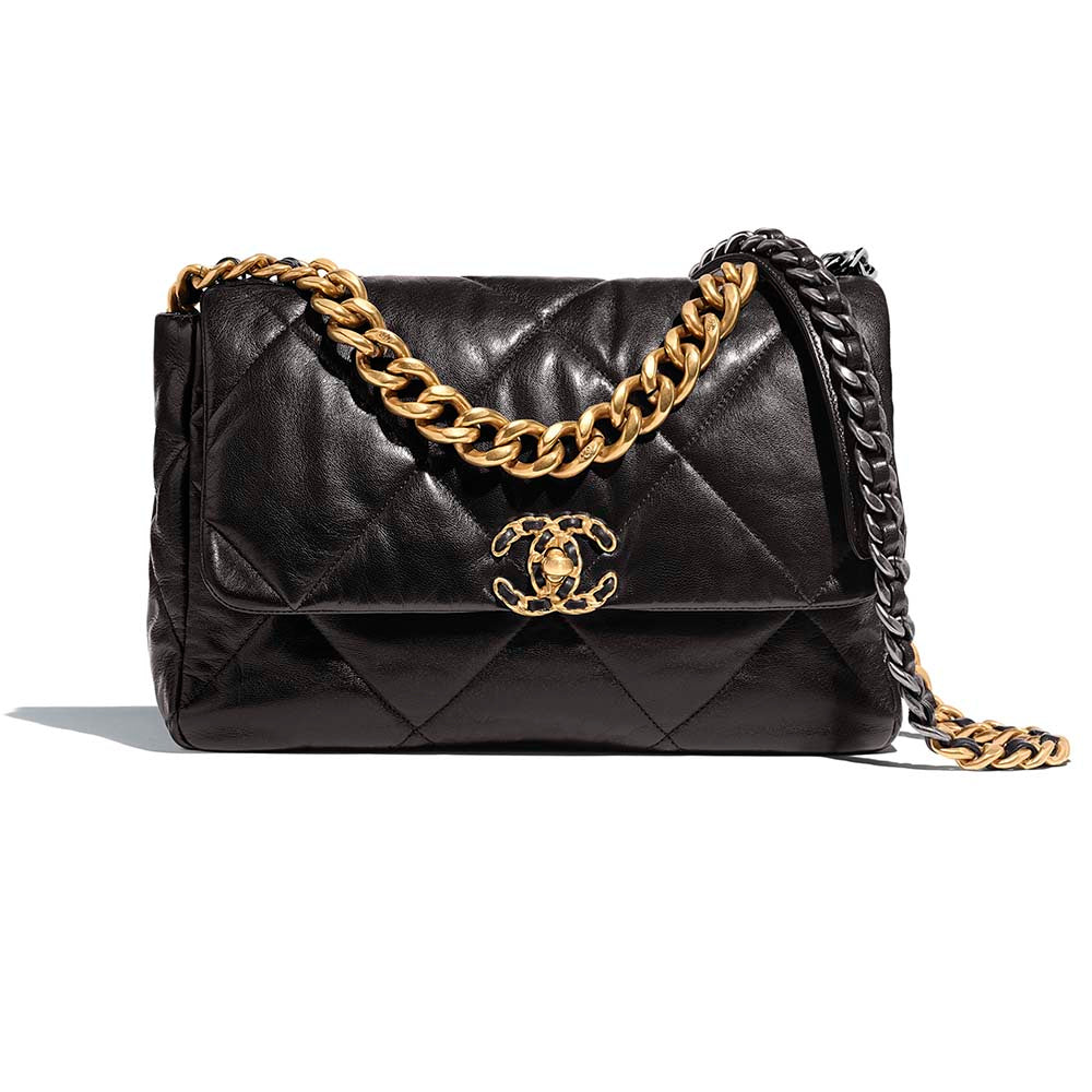 Chanel Women Chanel 19 Large Flap Bag in Goatskin Leather-Black (1)