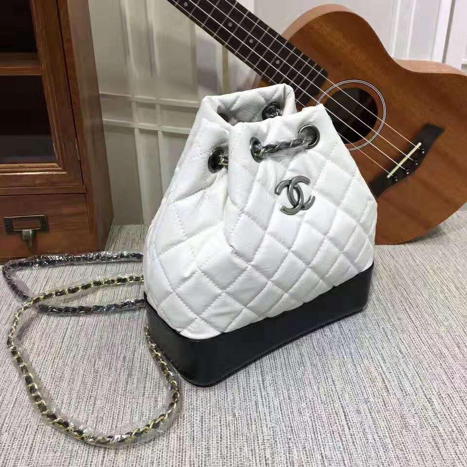 Chanel Women Chanel’s Gabrielle 17 Small Hobo Bag in Calfskin Leather-Black and White