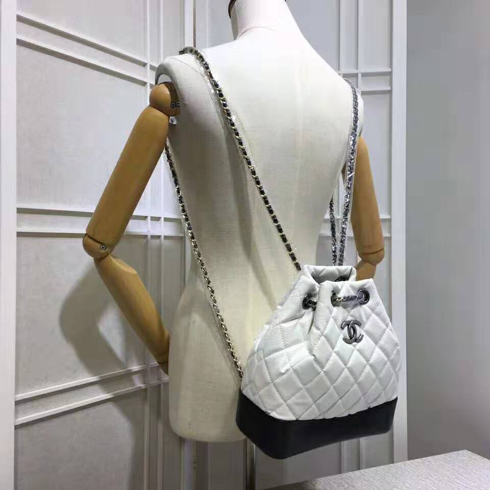 Chanel Women Chanel’s Gabrielle 17 Small Hobo Bag in Calfskin Leather-Black and White