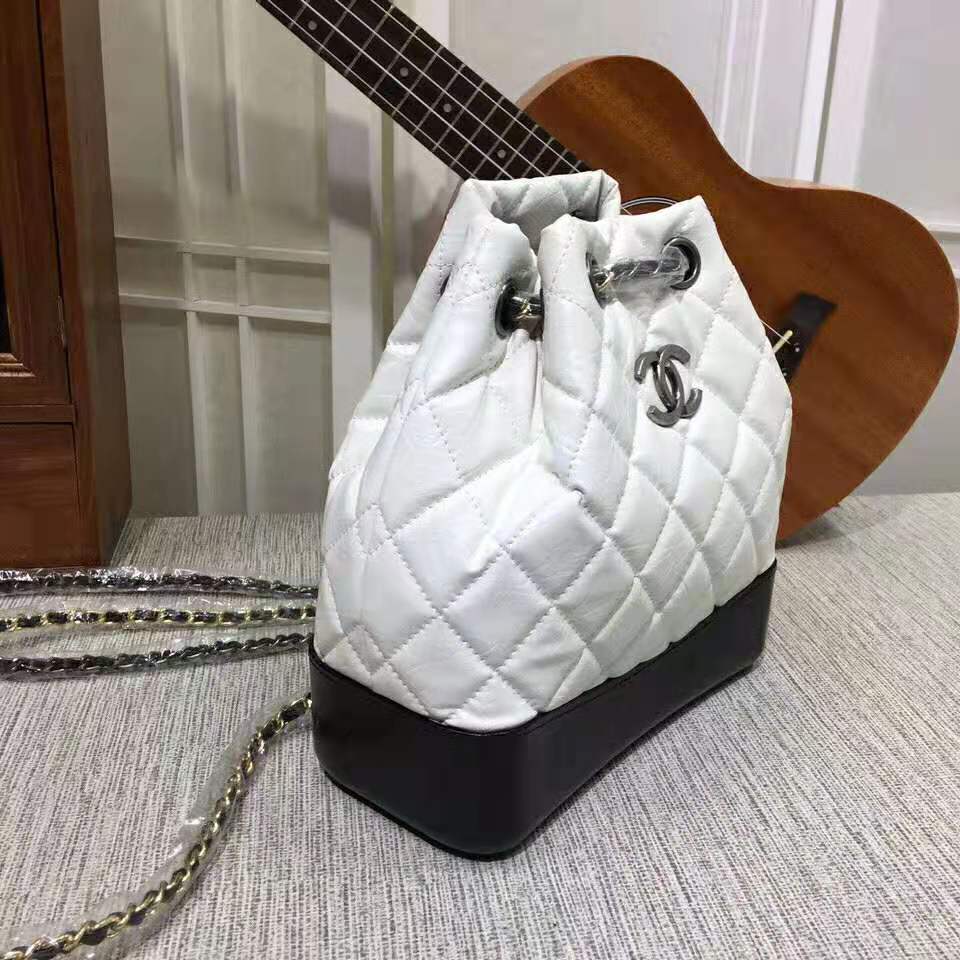 Chanel Women Chanel’s Gabrielle 17 Small Hobo Bag in Calfskin Leather-Black and White