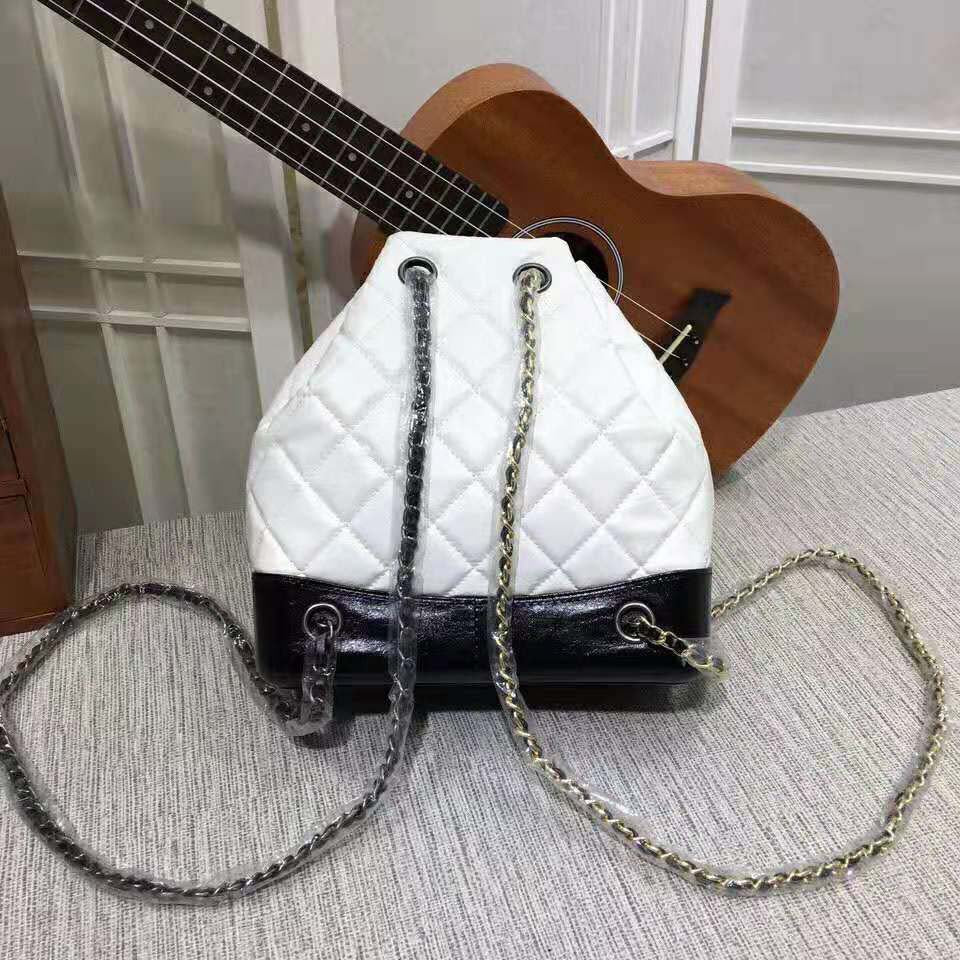 Chanel Women Chanel’s Gabrielle 17 Small Hobo Bag in Calfskin Leather-Black and White