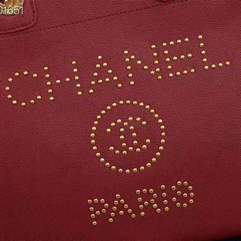 Chanel Women Chanel’s Large Tote Shopping Bag in Grained Calfskin Leather-Red