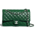 Chanel Women Classic Handbag in Lambskin Leather-Green