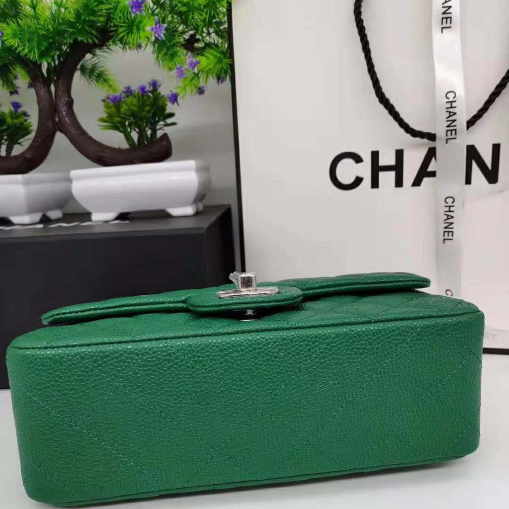 Chanel Women Classic Handbag in Lambskin Leather-Green