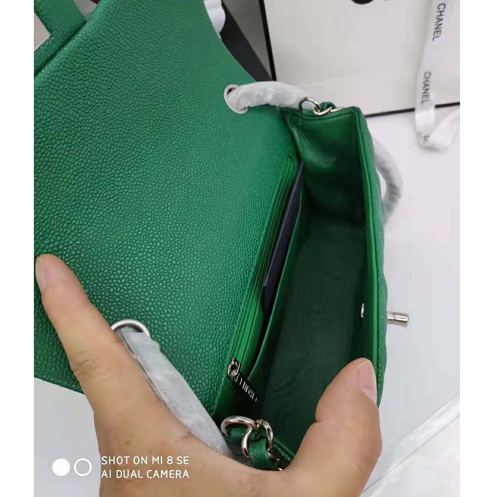 Chanel Women Classic Handbag in Lambskin Leather-Green