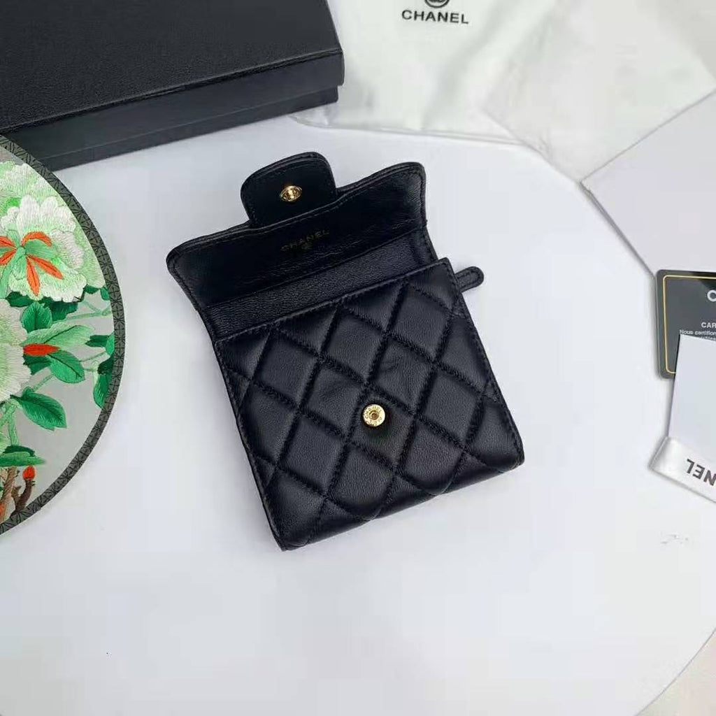 Chanel Women Classic Small Flap Wallet in Lambskin & Gold-Tone Metal-Black