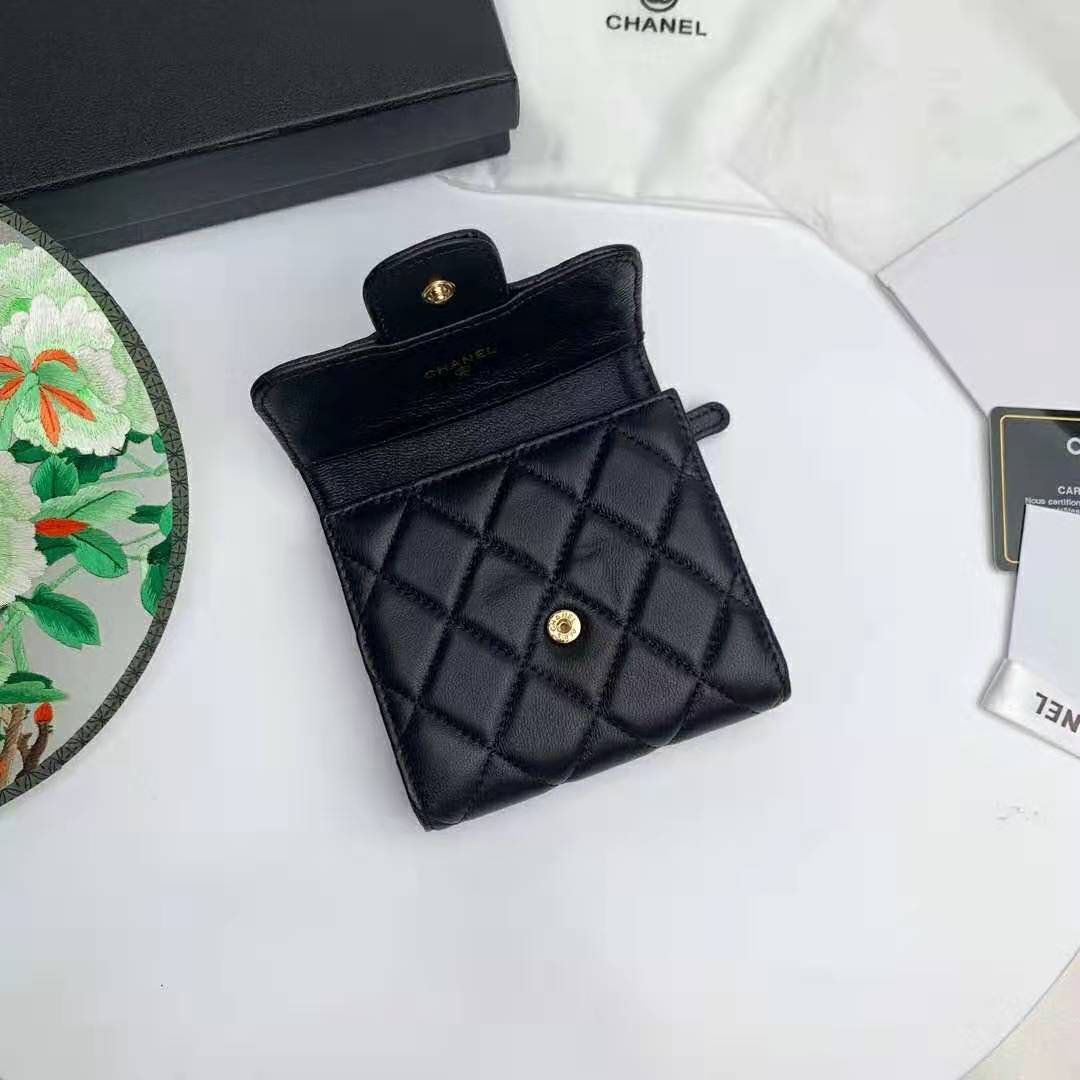 Chanel Women Classic Small Flap Wallet in Lambskin & Gold-Tone Metal-Black