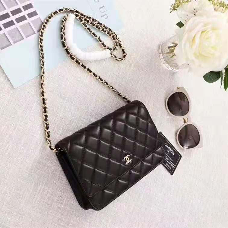 Chanel Women Classic Wallet On Chain in Lambskin Leather-Black