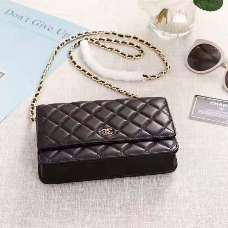 Chanel Women Classic Wallet On Chain in Lambskin Leather-Black