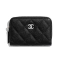 Chanel Women Classic Zipped Coin Purse in Grained Calfskin & Silver-Tone Metal-Black