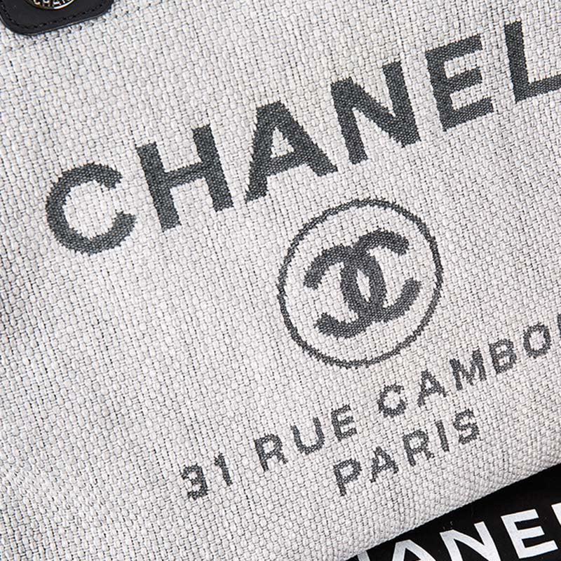Chanel Women Deanville Shopping Bag Mummy Bag in Canvas and Leather-Grey