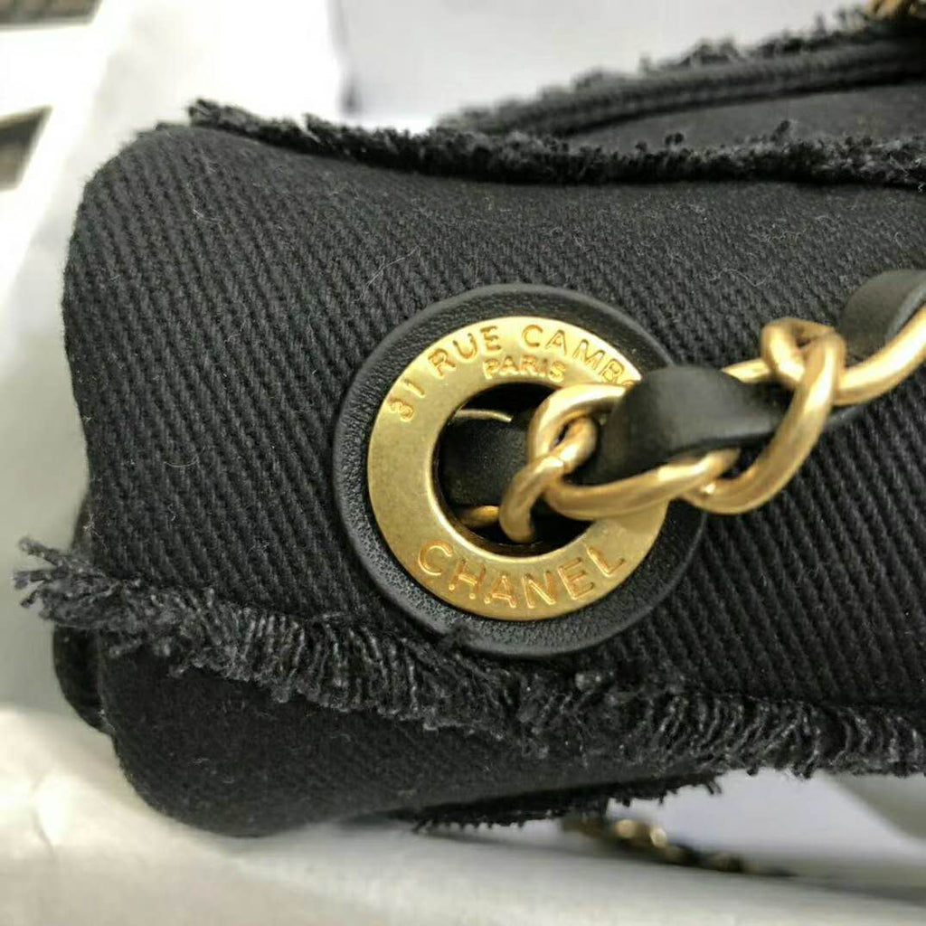 Chanel Women Flap Bag Denim & Gold-Tone Metal-Black