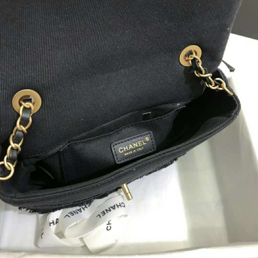 Chanel Women Flap Bag Denim & Gold-Tone Metal-Black