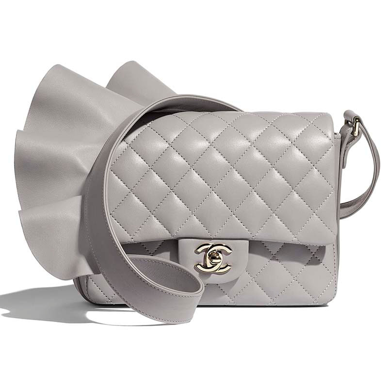 Chanel Women Flap Bag Lambskin Calfskin & Gold-Tone Metal-Grey
