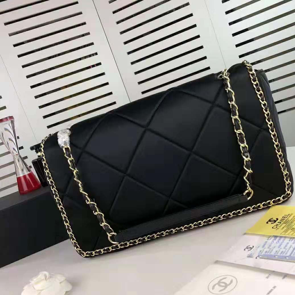 Chanel Women Flap Bag in Satin Leather-Black