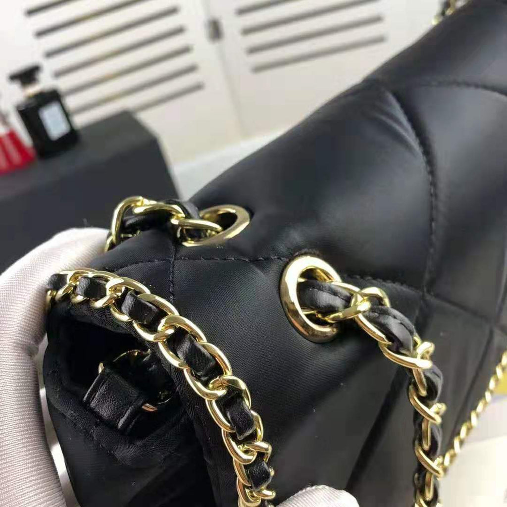 Chanel Women Flap Bag in Satin Leather-Black