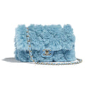 Chanel Women Flap Bag in Shearling Lambskin Leather-Blue