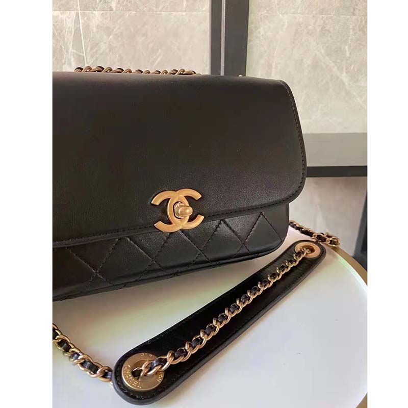 Chanel Women Flap Bag with Pocket Accessories Calfskin Leather-Black