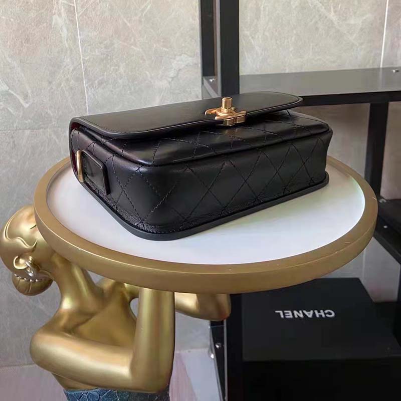 Chanel Women Flap Bag with Pocket Accessories Calfskin Leather-Black