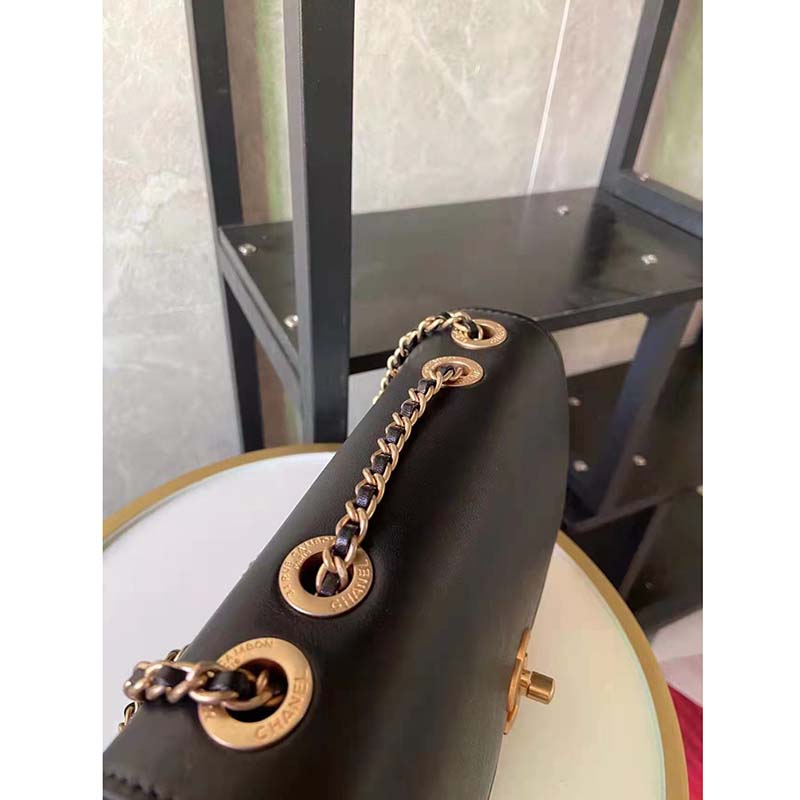 Chanel Women Flap Bag with Pocket Accessories Calfskin Leather-Black