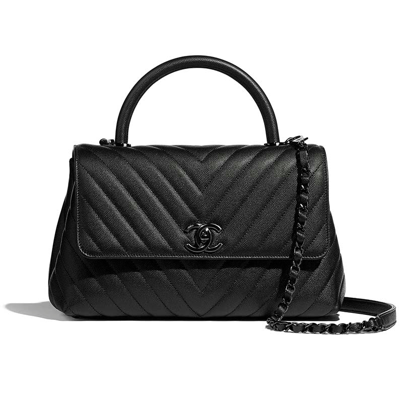 Chanel Women Flap Bag with Top Handle Grained Calfskin-Black