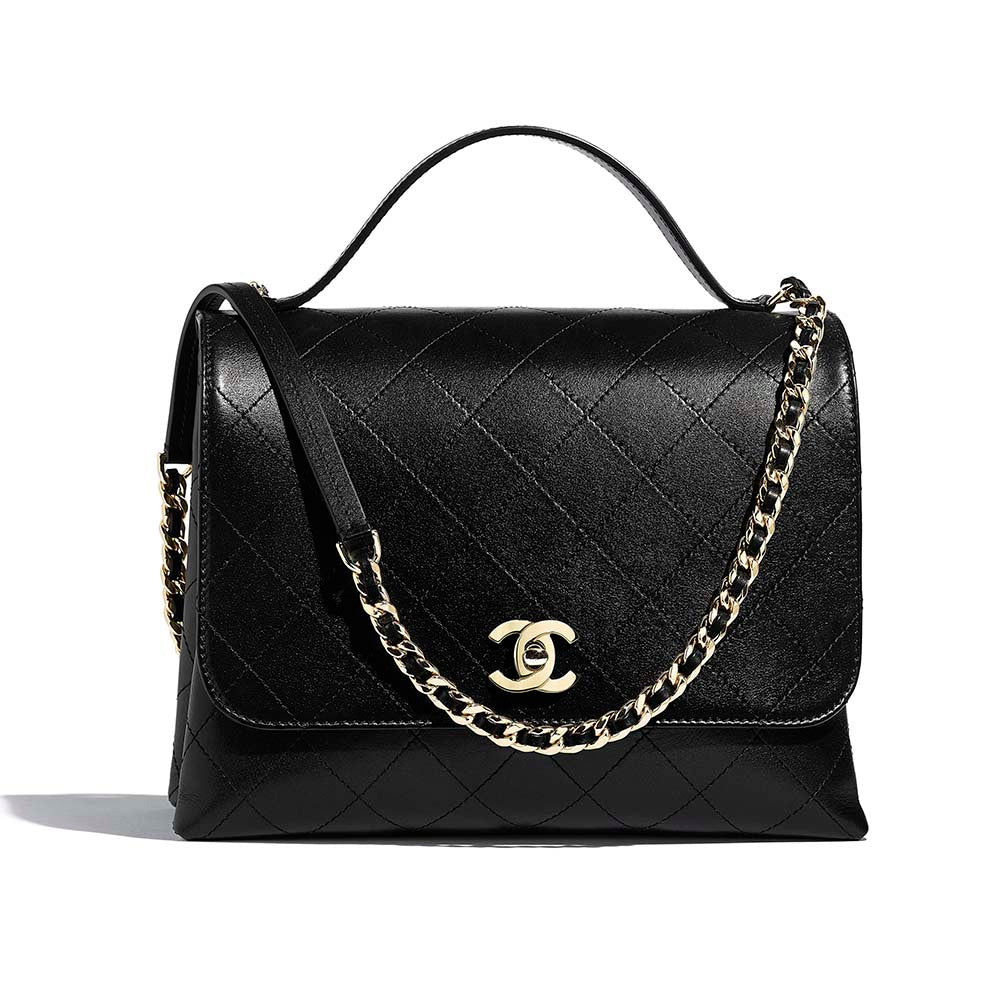 Chanel Women Flap Bag with Top Handle in Calfskin-Black