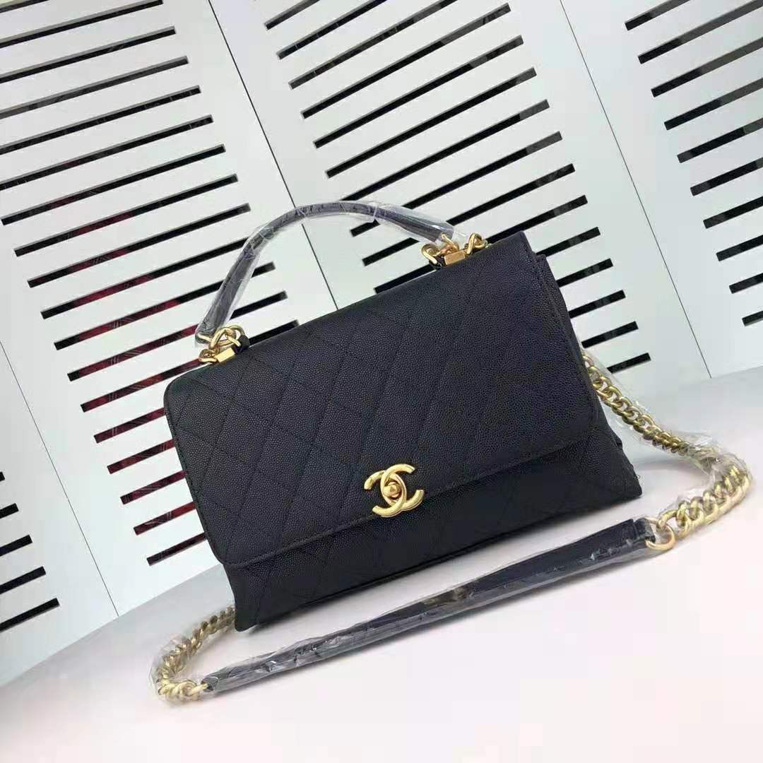 Chanel Women Flap Bag with Top Handle in Calfskin-Black