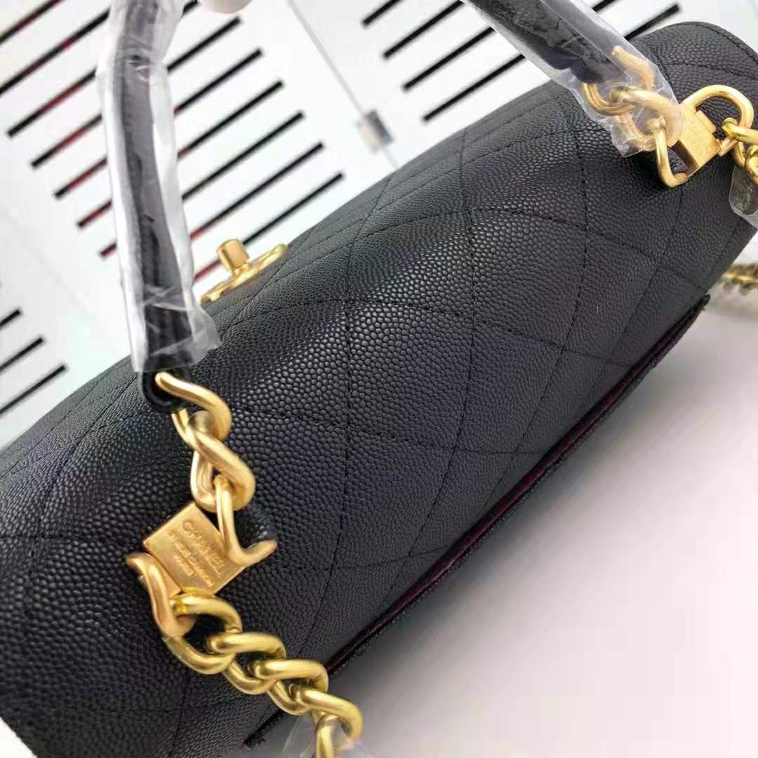 Chanel Women Flap Bag with Top Handle in Calfskin-Black