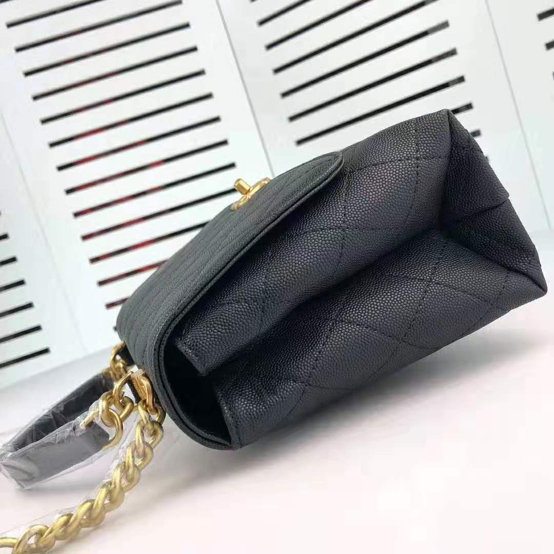 Chanel Women Flap Bag with Top Handle in Calfskin-Black