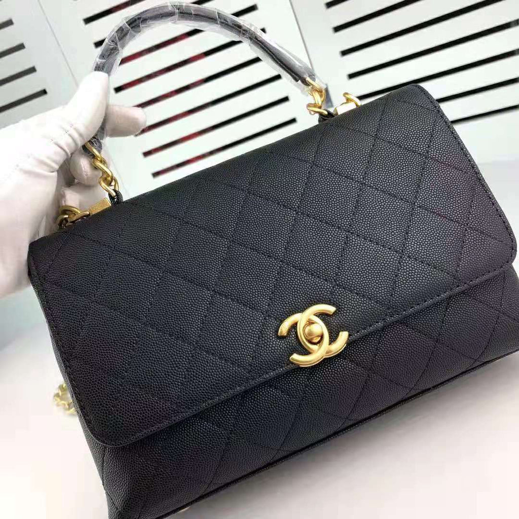 Chanel Women Flap Bag with Top Handle in Calfskin-Black