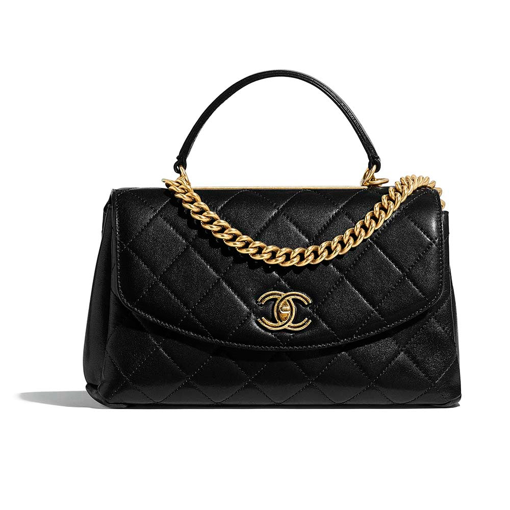 Chanel Women Flap Bag with Top Handle in Lambskin-Black