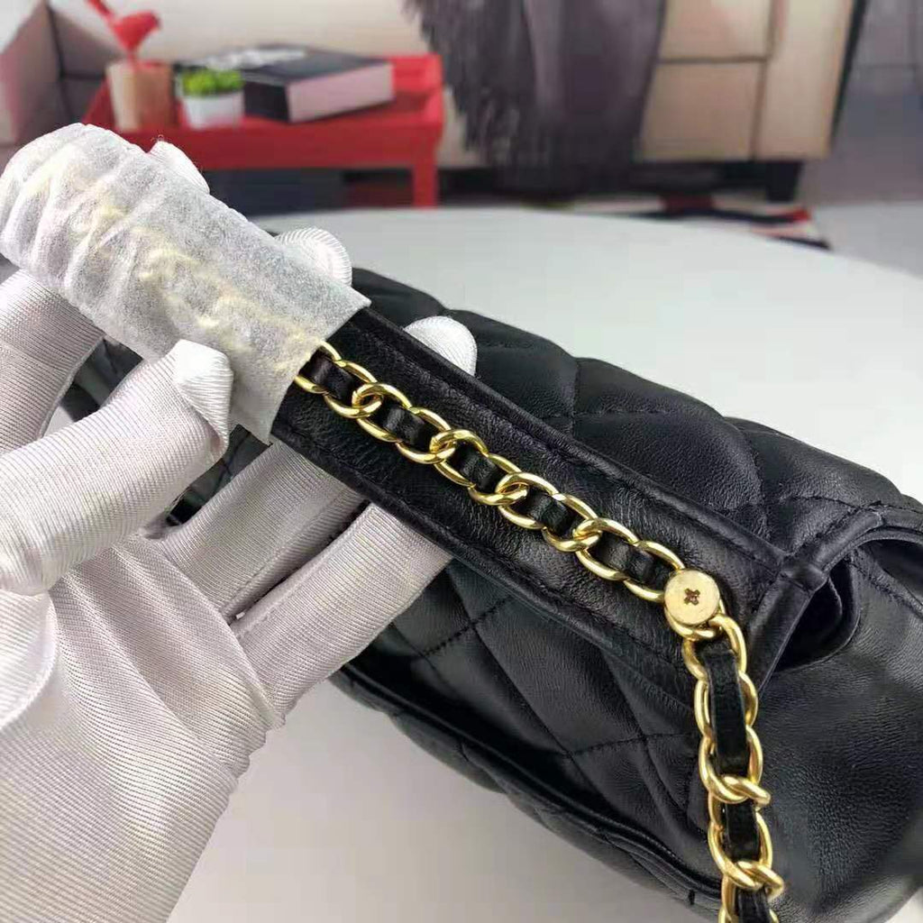 Chanel Women Flap Bag with Top Handle in Lambskin Leather