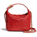Chanel Women Hobo Bag in Lambskin Leather Gold Metal-Red