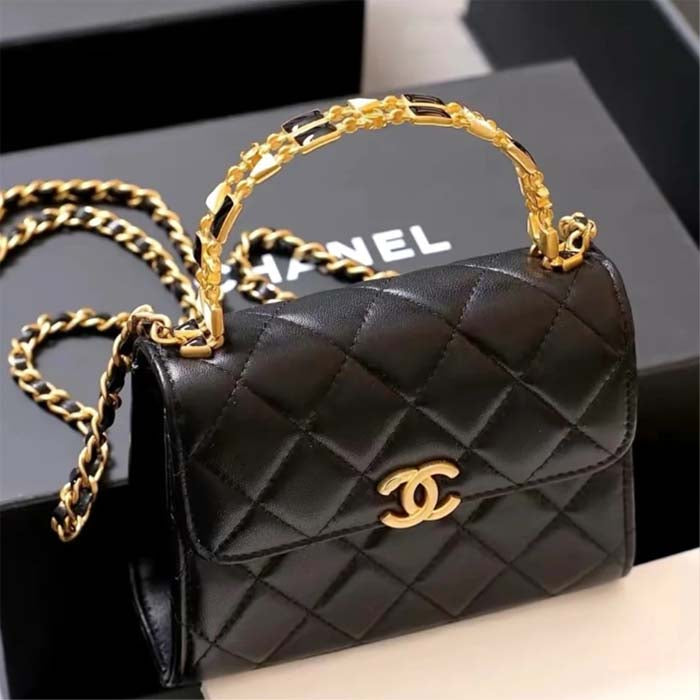 Chanel Women Kelly 22 Flap Bag in Calfskin Leather-Black