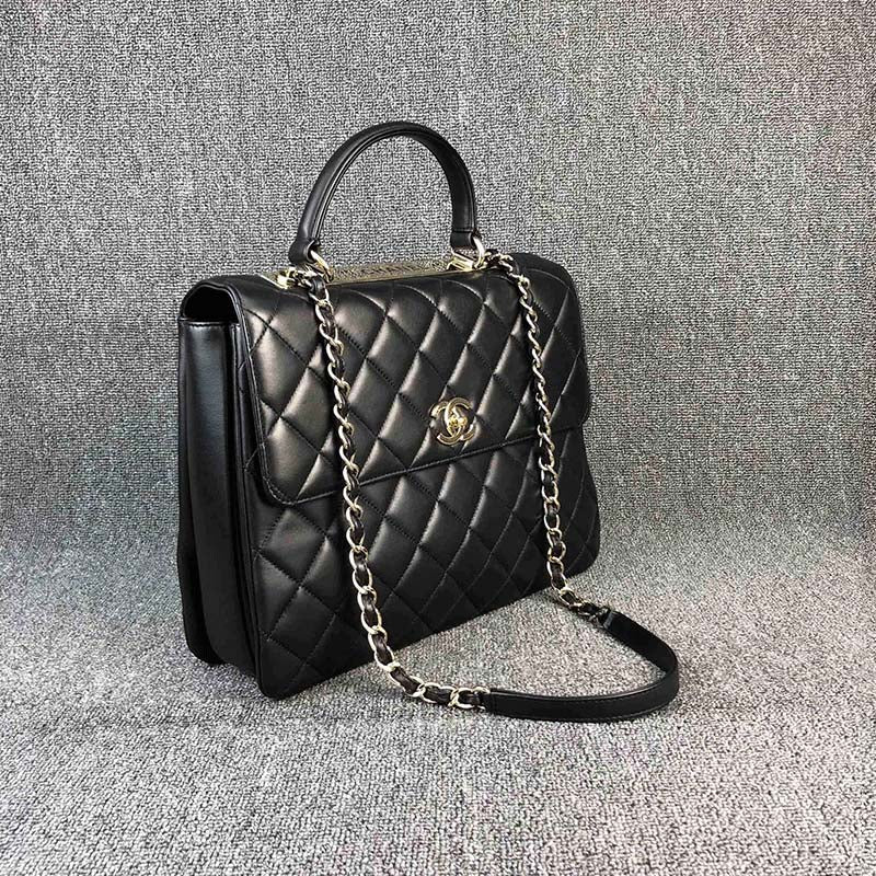 Chanel Women Kelly Flap Bag in Goatskin Leather-Black