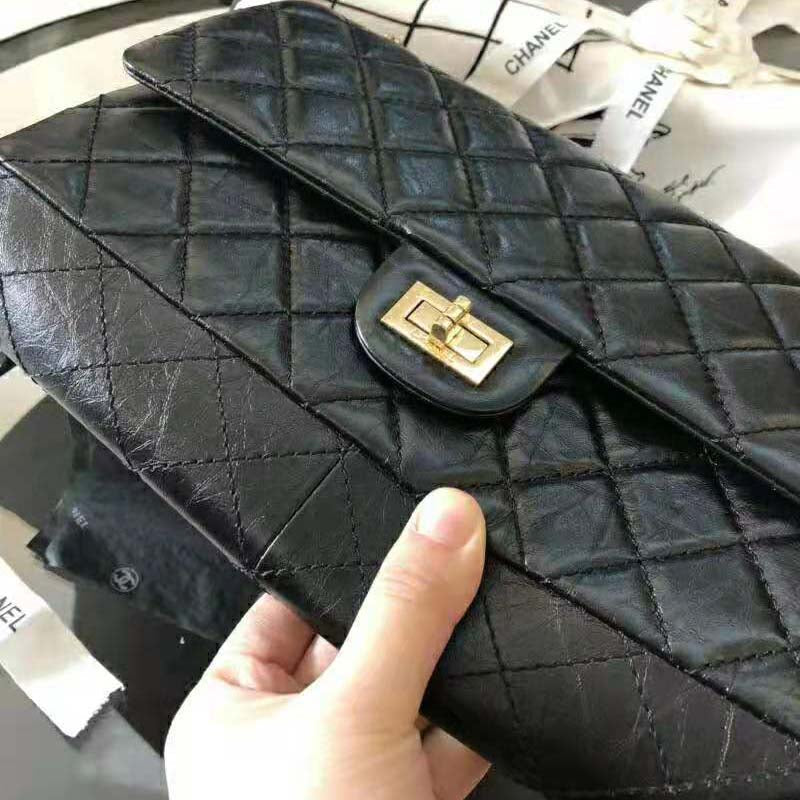 Chanel Women Large 2.55 Handbag in Aged Calfskin Leather-Black