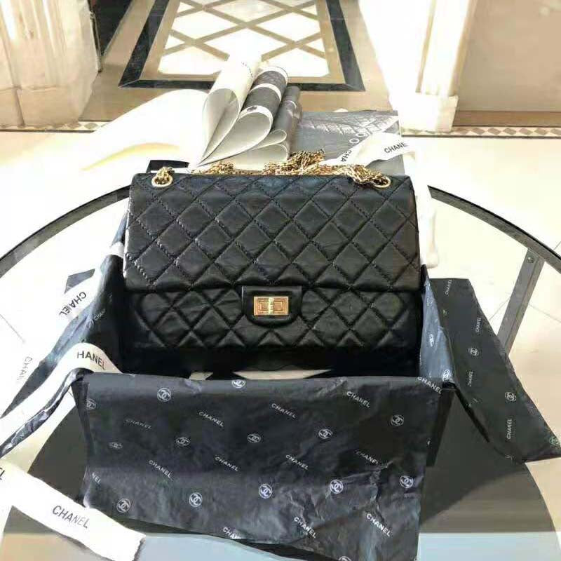 Chanel Women Large 2.55 Handbag in Aged Calfskin Leather-Black